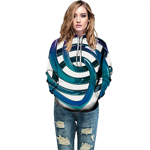 

Women's Active / Street chic Hoodie - Geometric / Color Block / 3D Blue L