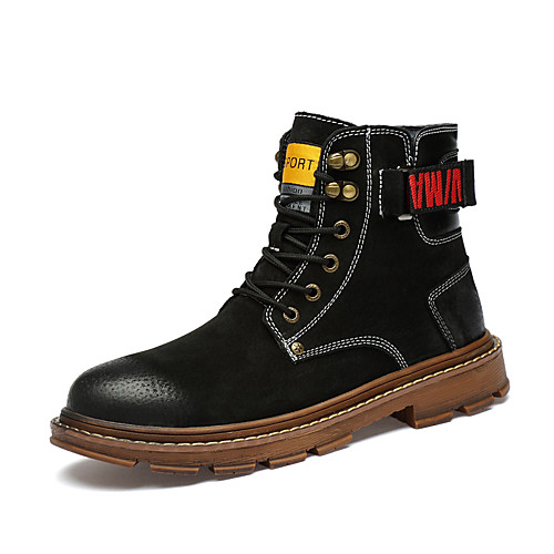

Men's Fashion Boots Leather / Pigskin Winter / Fall & Winter Casual Boots Walking Shoes Breathable Booties / Ankle Boots Black / Khaki