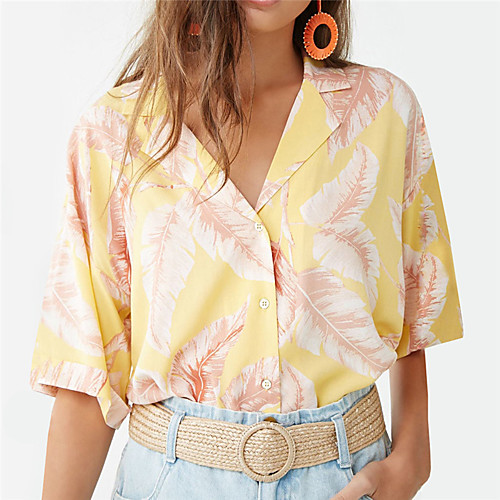 

Women's Daily Going out Street chic / Elegant Shirt - Geometric Patchwork / Print Orange