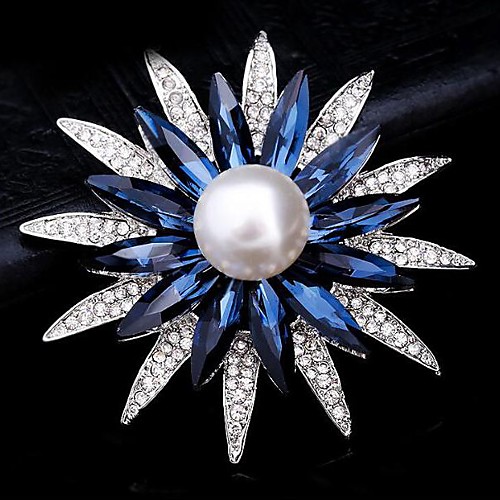 

Women's Cubic Zirconia Brooches Classic Flower Shape Classic Basic Brooch Jewelry Red / Blue Silver Blue For Party Graduation Gift Daily Festival