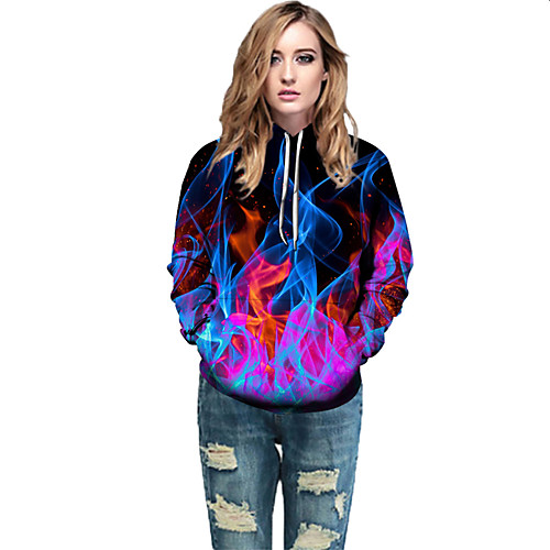 

Women's Active / Street chic Hoodie - Geometric / Color Block / 3D Rainbow L