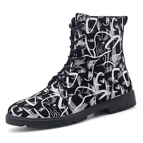 

Men's Combat Boots PU Fall & Winter Casual Boots Non-slipping Mid-Calf Boots Black / Black and White