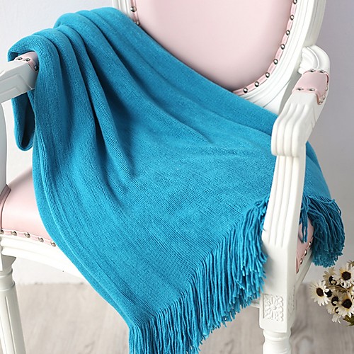 

Multifunctional Blankets, Solid Color Acrylic Fibers Tassel Comfy Blankets