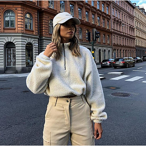

Women's Solid Colored Long Sleeve Pullover Sweater Jumper, V Neck Beige S / M / L
