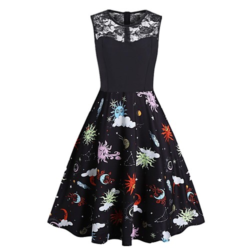 

Women's Elegant A Line Dress - Geometric Black S M L XL
