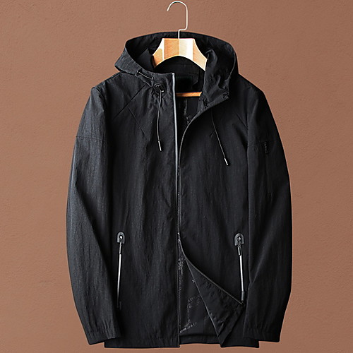 

Men's Daily Regular Jacket, Solid Colored Hooded Long Sleeve Polyester Black / Gray