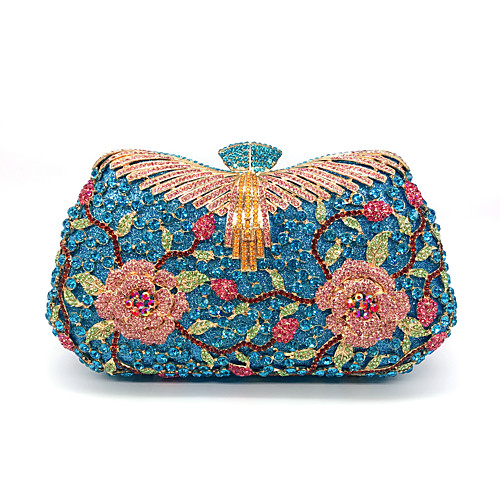 

Women's Crystals / Hollow-out Alloy Evening Bag Floral Print Sky Blue