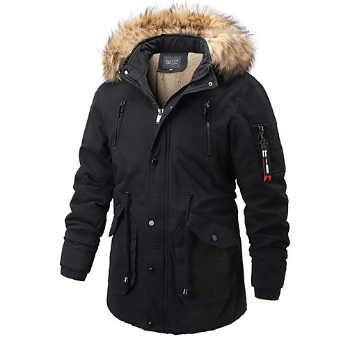 

Men's Daily Fall & Winter Regular Jacket, Solid Colored Hooded Long Sleeve Polyester Black / Army Green / Khaki