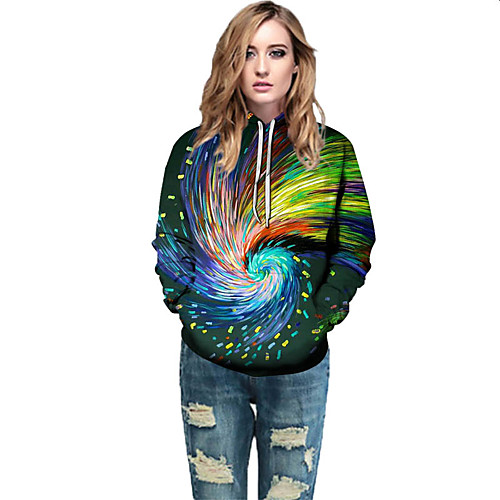 

Women's Active / Street chic Hoodie - Geometric / Color Block / 3D Rainbow L