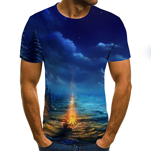 

Men's Plus Size Geometric 3D Print T-shirt Basic Street chic Daily Round Neck Blue / Short Sleeve