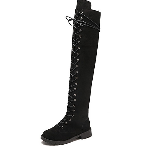

Women's Boots Flat Heel Round Toe Suede Knee High Boots Winter Black / Green / Khaki