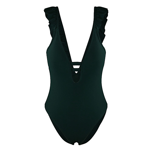 

Women's Basic Black Green One-piece Swimwear - Solid Colored Backless Ruffle Criss Cross S M L Black