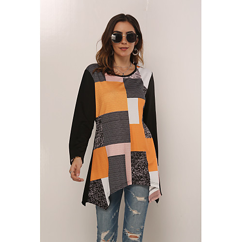 

Women's Daily Going out Basic T-shirt - Color Block Black
