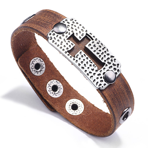 

Men's Handmade Link Bracelet Geometrical Lucky Casual / Sporty Leatherette Bracelet Jewelry Black / Brown For Daily