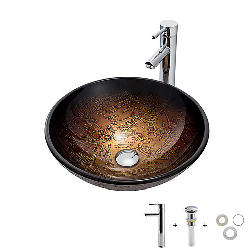 

умывальник для ванной / смеситель для ванной / монтажное кольцо для ванной Современный / Античный - Закаленное стекло Круглый Vessel Sink
