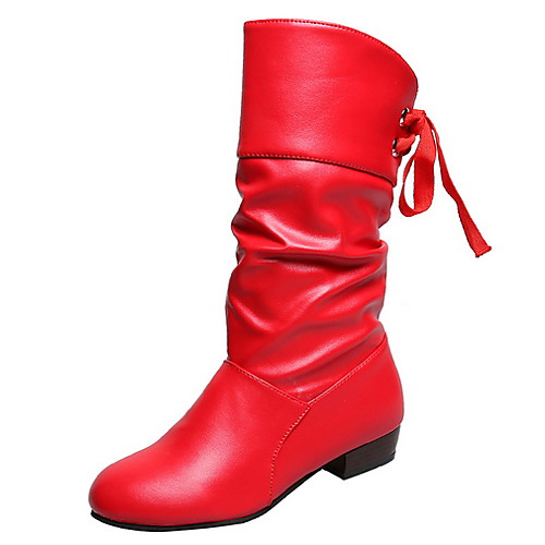 

Women's Boots Low Heel Round Toe PU Mid-Calf Boots Fall & Winter Black / White / Red