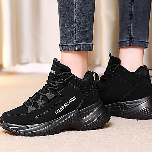 

Women's Athletic Shoes Flat Heel Round Toe PU Running Shoes Winter Black
