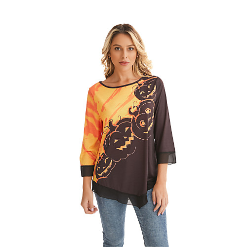 

Women's Party Halloween Basic T-shirt - Color Block Print Black