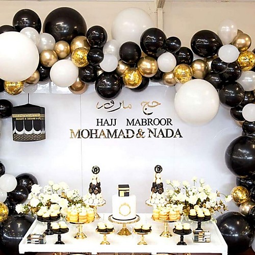

Balloon Arch & Garland Kit, Black, White, Gold Confetti and Metal Latex Balloons with Balloon Strip Tape and Glue Dots for Wedding Birthday Graduation Decor