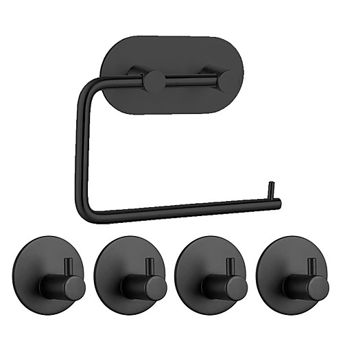

3M Strong Viscosity Adhesive Sticker Bathroom Accessories Set Towel Hook Tissue Holder High-strength Nail-free Sticker Matte Black Brushed Finished Towel Holder Rack 4pcs Robe Hook 1 Paper Holder Y5