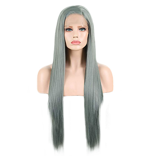 

Synthetic Lace Front Wig Straight Side Part Lace Front Wig Long Grey Synthetic Hair 18-26 inch Women's Soft Adjustable Party Green Gray