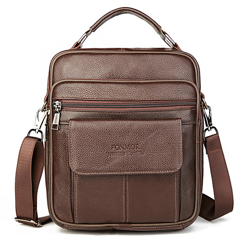 

Men's Zipper Cowhide Top Handle Bag Solid Color Black / Brown
