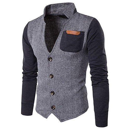 

Men's Daily Regular Jacket, Color Block Peaked Lapel Long Sleeve Polyester Gray / Khaki