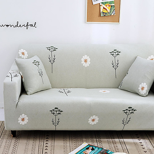 

Light Grey Dandelion Print Dustproof All-powerful Slipcovers Stretch Sofa Cover Super Soft Fabric Couch Cover with One Free Pillow Case