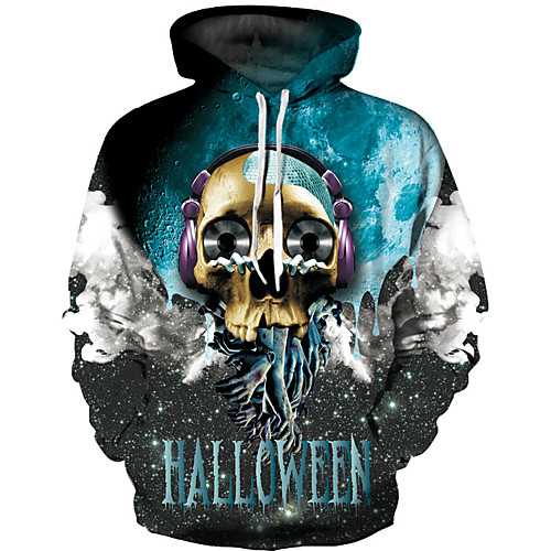 

Men's Basic Hoodie - 3D / Skull / Letter Light Blue US32 / UK32 / EU40