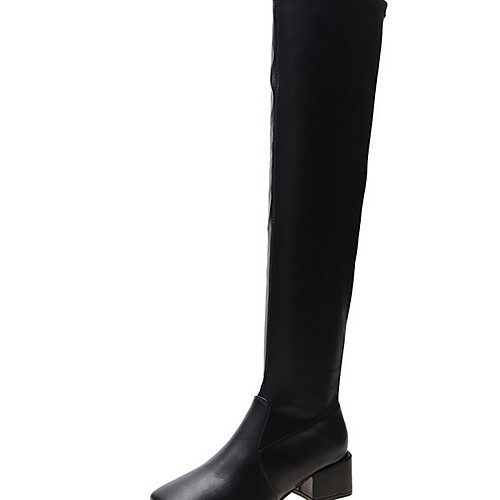 

Women's Boots Low Heel Square Toe PU Knee High Boots Winter Black / Beige