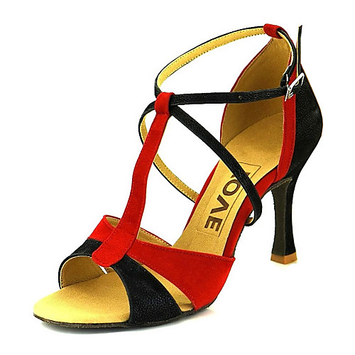 

Women's Dance Shoes Synthetics Latin Shoes Buckle Heel Flared Heel Black / Red