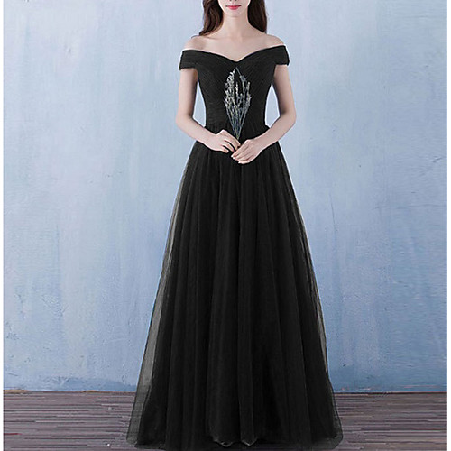 

A-Line Off Shoulder Floor Length Tulle Elegant Prom / Formal Evening Dress 2020 with Ruched by Lightinthebox