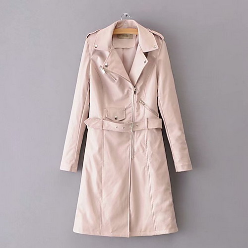 

Women's Daily Fall & Winter Long Coat, Solid Colored Notch Lapel Long Sleeve Polyester Black / Wine / Blushing Pink