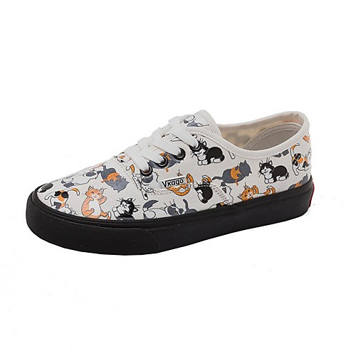 

Women's Sneakers Flat Heel Round Toe Canvas Fall Black / White