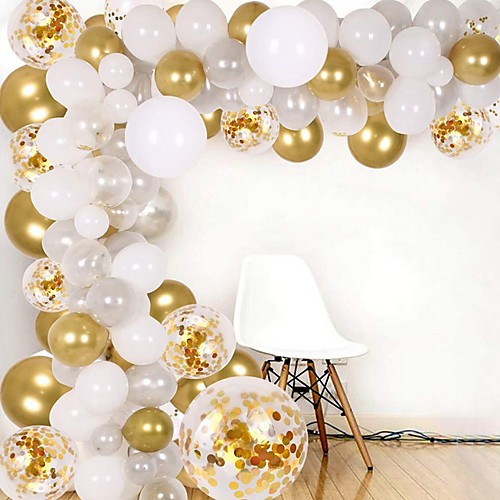 

большой арочный комплект из гирлянд из белых и золотых шаров - идеальные баллоны для декораций для детей или свадебных вечеринок - гигантские черно-белые арочные наборы из воздушных шаров настенные