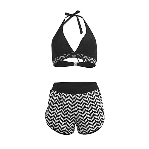 

Women's Sporty Basic Black Triangle Cheeky Boy Leg Tankini Swimwear - Solid Colored Racerback Bow S M L Black
