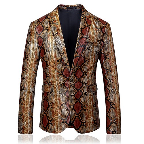 

Men's Blazer, Animal Notch Lapel Polyester Brown