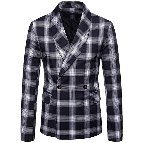 

Men's Blazer, Plaid Notch Lapel Polyester Red / Green / Navy Blue
