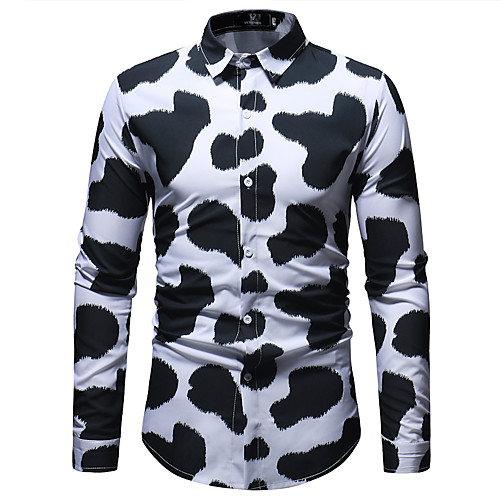 

Men's Geometric Print Shirt Basic Daily Going out White / Long Sleeve