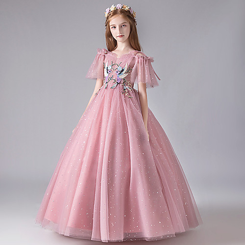 фото Принцесса платья маскарад платье девушки цветка девочки косплей из фильмов косплей хэллоуин розовый платье хэллоуин карнавал маскарад тюль полиэстер lightinthebox