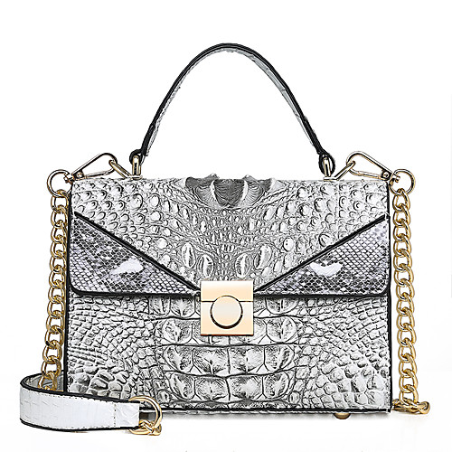 

Women's Embossed PU Top Handle Bag Crocodile Black / Brown / White