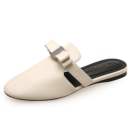 

Women's Clogs & Mules Flat Heel Round Toe Bowknot PU Casual / Minimalism Spring & Summer Black / Almond / White