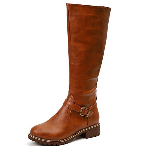 

Women's Boots Flat Heel Round Toe PU Mid-Calf Boots Winter Black / Brown / Yellow