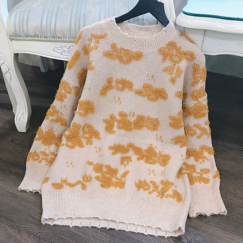 

Women's Floral Long Sleeve Pullover Sweater Jumper, Round Neck Yellow S / M / L