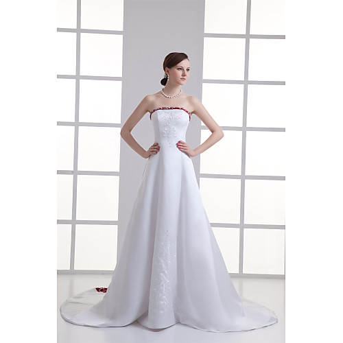 

A-Line Strapless Chapel Train Satin Strapless Wedding Dress in Color Made-To-Measure Wedding Dresses with Beading / Embroidery 2020