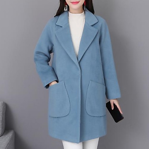

Women's Daily Fall & Winter Long Coat, Solid Colored Notch Lapel Long Sleeve Polyester Blushing Pink / Blue / Beige