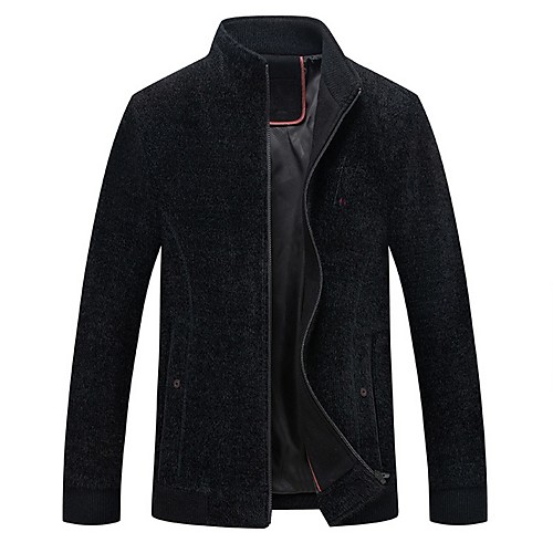 

Men's Daily Fall & Winter Regular Jacket, Solid Colored Stand Long Sleeve Polyester Black / Brown