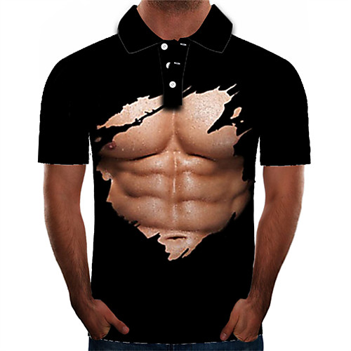 

Men's Daily Holiday Street chic / Exaggerated Polo - Color Block / 3D / Graphic Print Black