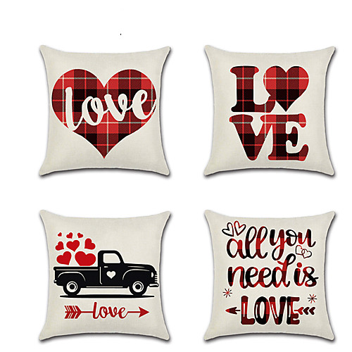

1pcs Valentine'S Day Pillowcase Red Plaid Romantic Couple Motto Car
