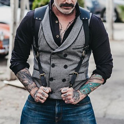 

Men's Vest, Solid Colored Shirt Collar Polyester Gray